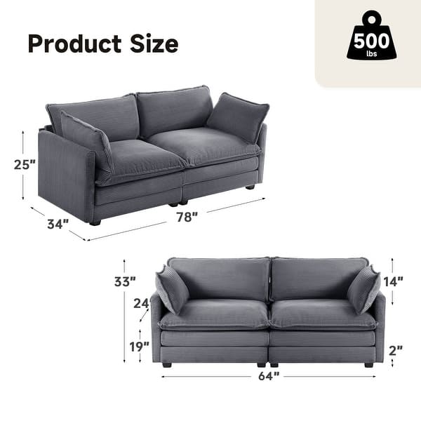dimension image slide 14 of 16, Corduroy Sectional Sofa with Removable Ottomans & Ultra-soft Cushions for Living Room & Bedroom