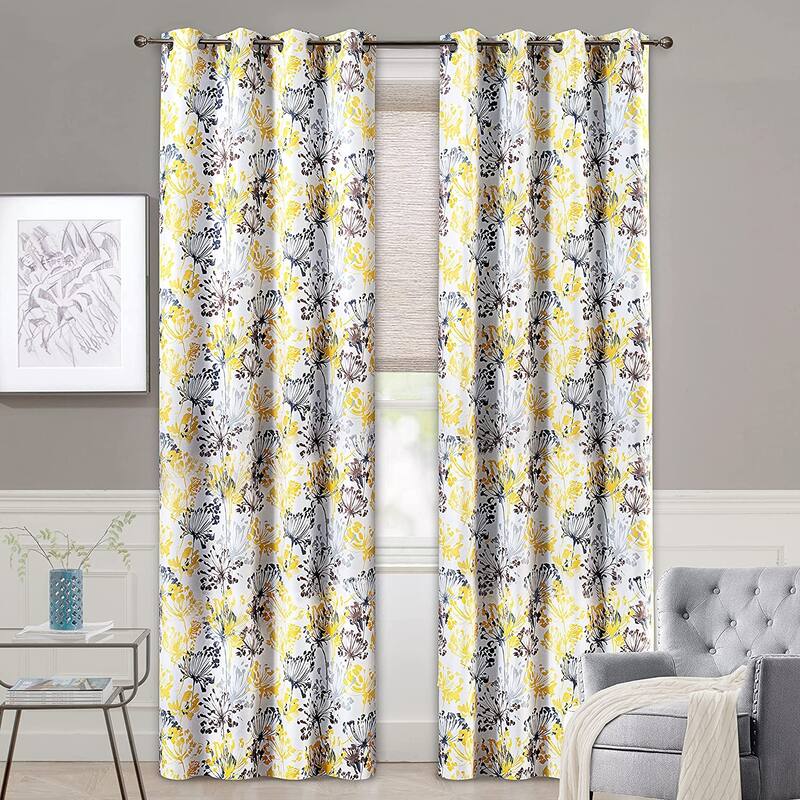 DriftAway Acacia Floral Blossom Watercolor Printed 100 Percent Blackout Room Darkening Thermal Insulated Grommet Window Curtains