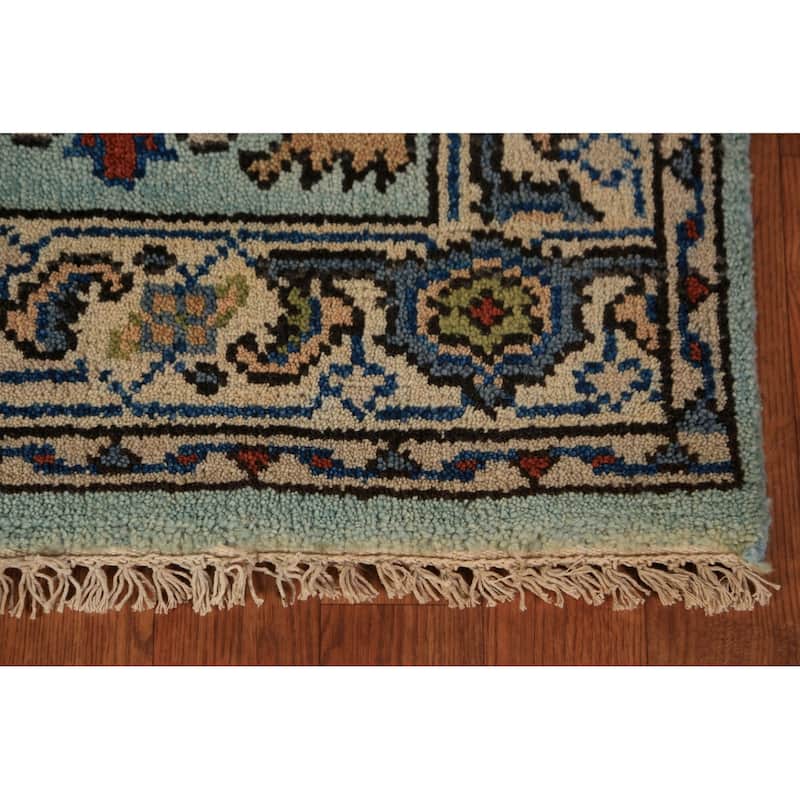 Light Blue Oushak Indian Foyer Rug Handmade Wool Carpet - 2'11"x 5'1"