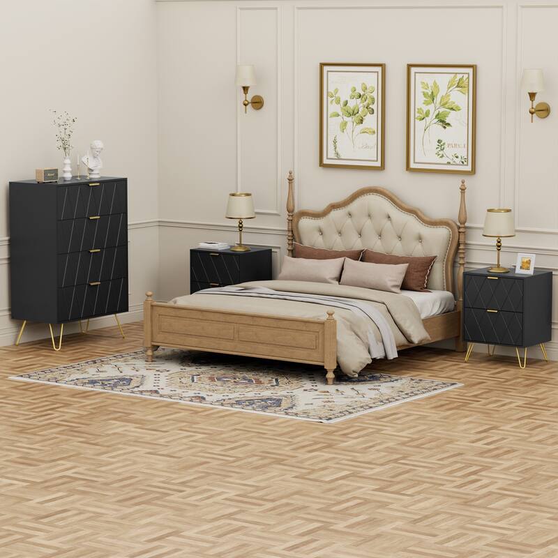 4 Drawer Dresser and 2 Set Nightstand for Bedroom Combo