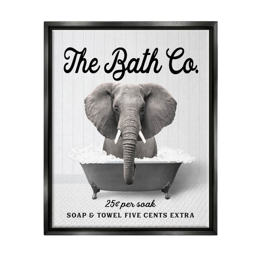Stupell Vintage Bathtub Elephant Framed Floater Canvas Wall Art Design by Lettered and Lined