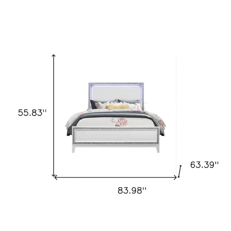 HomeRoots White Faux Crystal Bling Lighted Queen Bed Frame