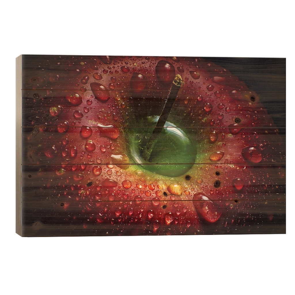 Red Apple Print On Wood by Aida Ianeva - Multi-Color