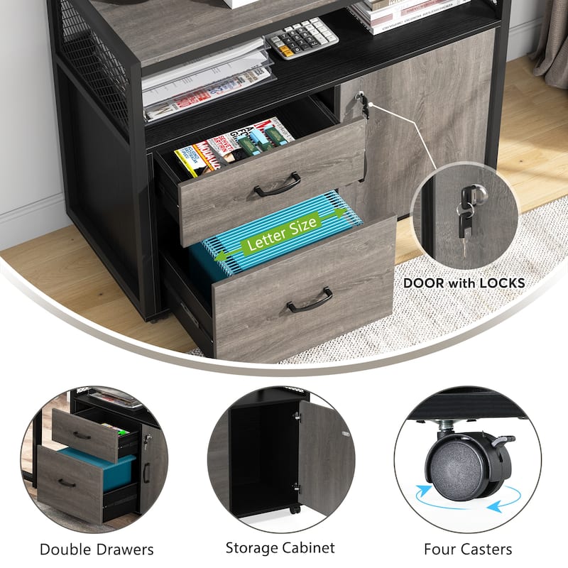 55 inches computer desk and 32 inches file cabinet 2 Piece Home Office Furniture with Bookshelf,Double Drawers