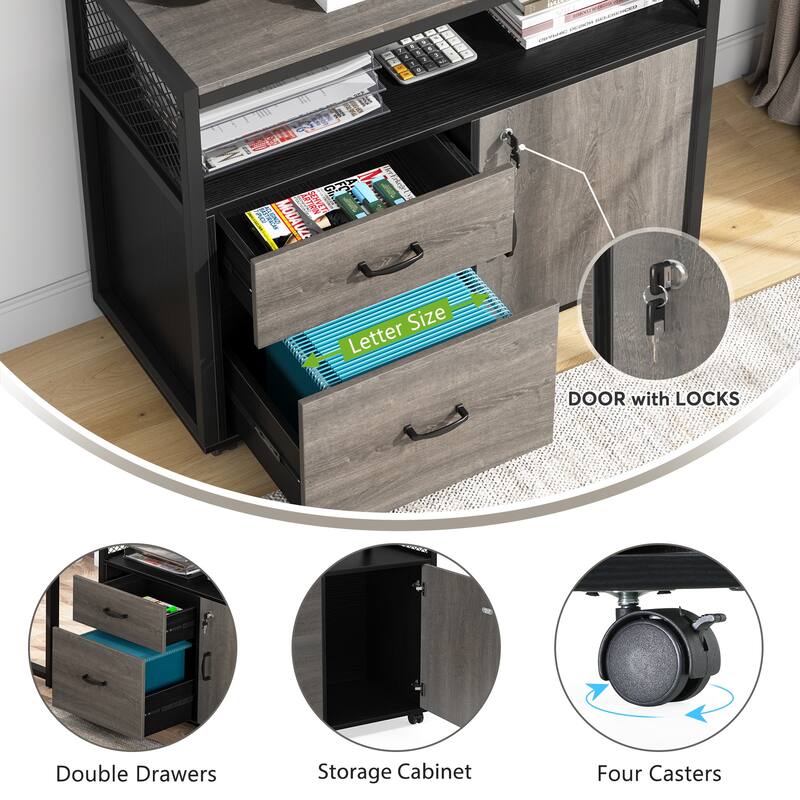 Tribesigns 63-inche L Shaped Desk with Lateral Cabient, 2 piece Home Office Executive Desk with Drawer Shelf