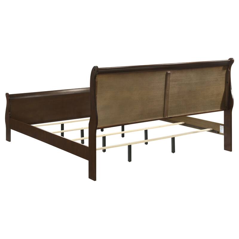 Cappuccino Wood Eastern King Sleigh Bed with Curved Headboard and Footboard