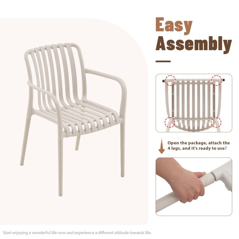 Outdoor Stackable Plastic Chairs Dining Chair Set 4-Piece Lightweight Armchair