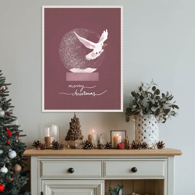 Snow globe Dove by Goed Blauw (23 x 30 in.), Framed Canvas Wall Art Print - Sylvie Beaded White