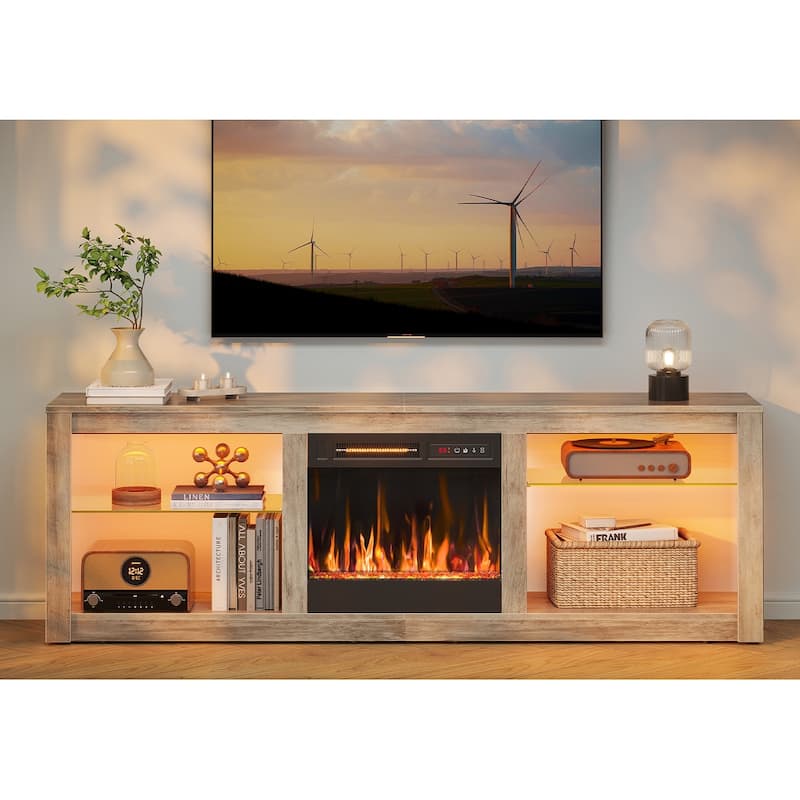 Bestier 63 in. LED TV Stand Fits TV's Up to 70 in. Entertainment Center with Fireplace and Adjustable Shelves