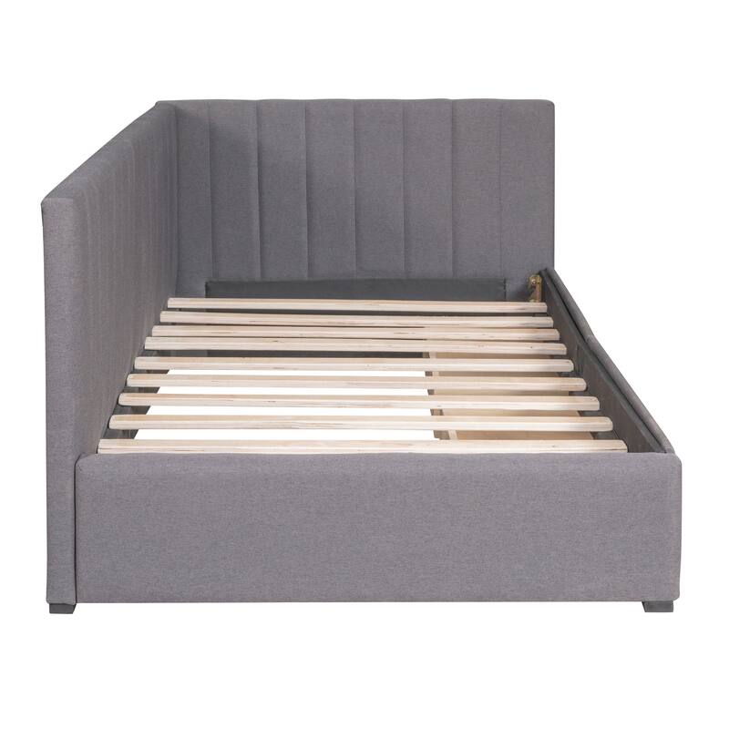 Twin Size Daybed with 2 Storage Drawers Sofa Bed Frame Wood Slat Support Semi-Closed Design Upholstered Daybed