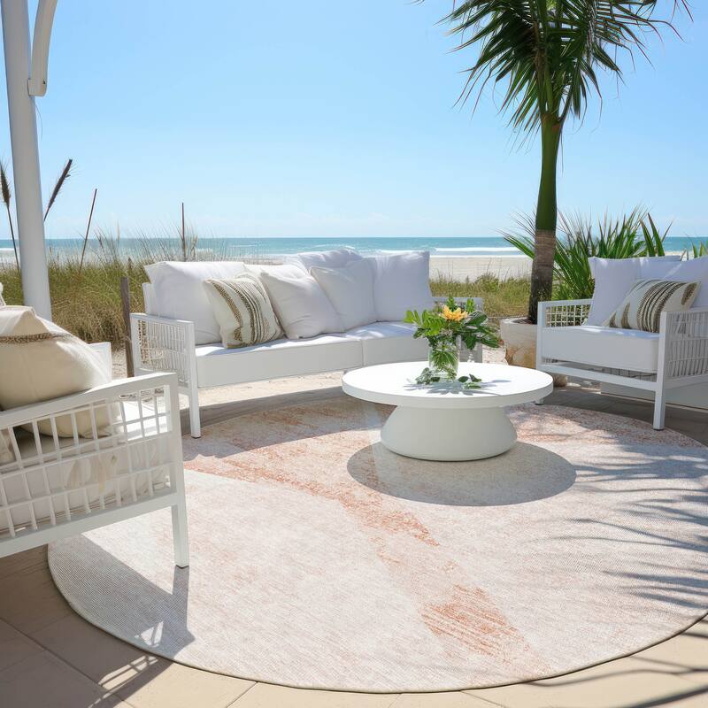 Machine Washable Indoor/ Outdoor Chantille Contemporary Geo Rug - Salmon - 8' x 8'