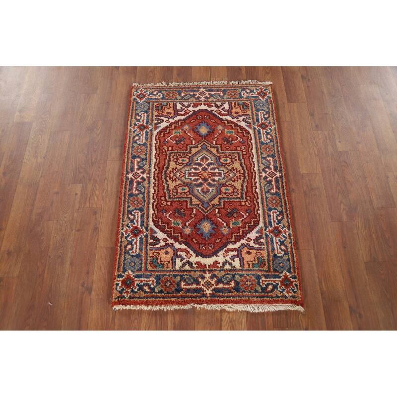 Orange Heriz Serapi Oriental Foyer Rug Handmade Wool Carpet - 2'0" x 3'0"