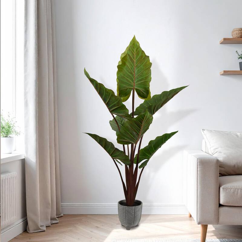 American Art Decor Artificial Rainbow Taro Tree in Cement Pot Faux Plant for Home or Office - 60" - 60" - Rainbow Taro Tree (Cement Pot)