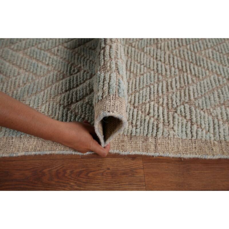 All-Over Chevron Moroccan Modern Area Rug Hand-Knotted Wool Carpet - 8'8"x 13'1"