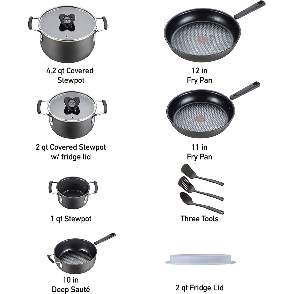 T-Fal Forged Titanium Advanced Non-Stick 12-Piece Cookware Set, Black