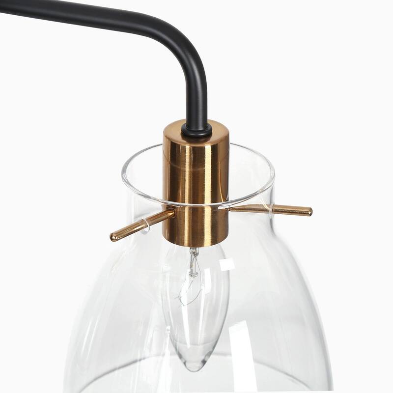 Carrall Modern 6-Light Black Gold Linear Chandelier Glass Pendant Light for Dining Room