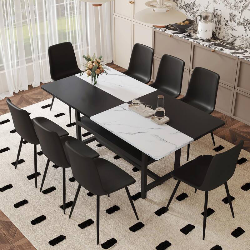 Leather Dining Chairs Accent Chairs with Metal Legs, White Black Dining Table & Chairs Set Breakfast Nook