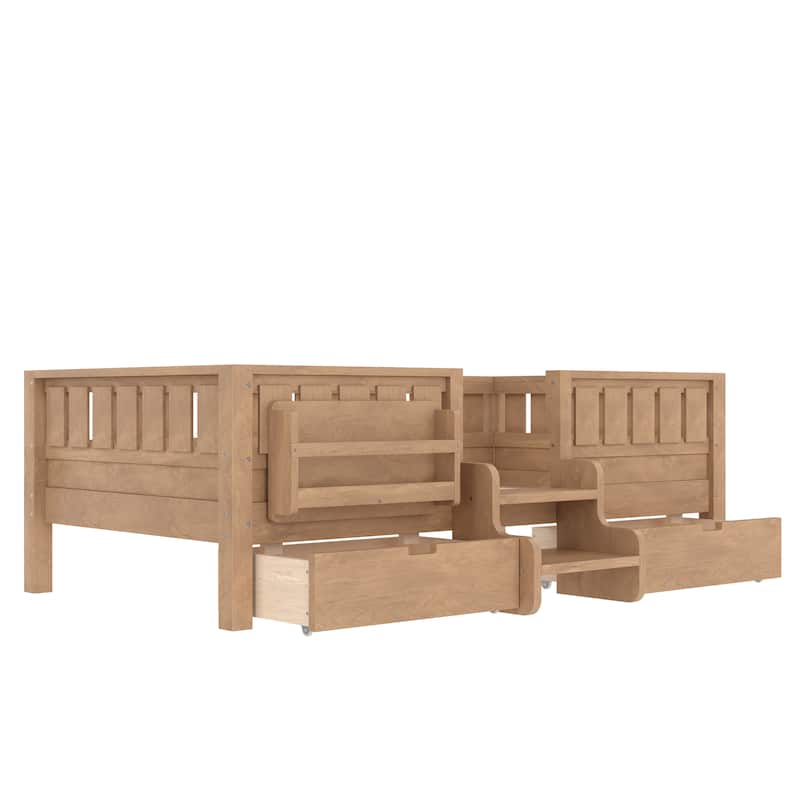 Multiple Colors Toddler Montessori Bed Children's Platform Bed with Low Profile Stairs, Built-in Bookshelf and Storage Drawers