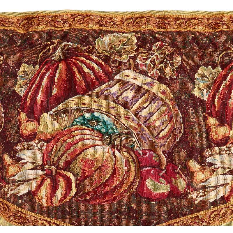 Violet Linen Fall Harvest Thanksgiving Autumn Leaves Pumpkins Tapestry, 60" x 15", Straight, Rod Pocket Curtain Valance