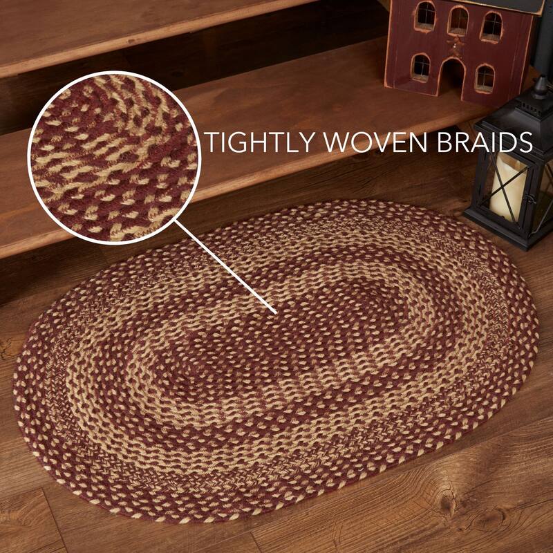 Burgundy Tan Jute Rug Oval w/ Pad 24x36 - 2' x 3' Oval