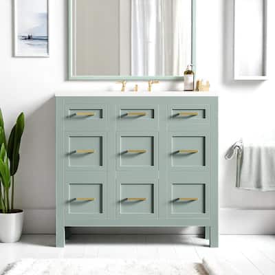 36" Bathroom Vanity Cabinet with Resin Sink, 4 Drawers, 2 Doors, Adjustable Shelves - Transitional Design