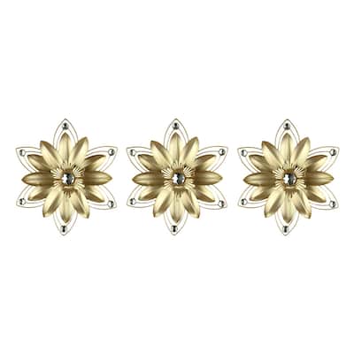 Jeweled 3D Metal Art Flower Wall Sculpture Set Of 3