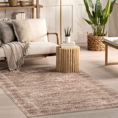 Nuloom Jett Floral Border SplashGuard Machine Washable Area Rug