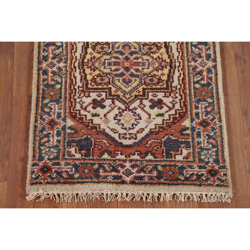 Heriz Serapi Indian Accent Rug Hand-Knotted Beige Wool Carpet - 2'0" x 3'0"