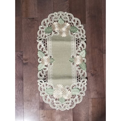 Fleur Latte Embroidered Cutwork Rectangular Table Runner, 13 by 27 inch Table Linen Decor, Water Resistance, Machine Wash safe