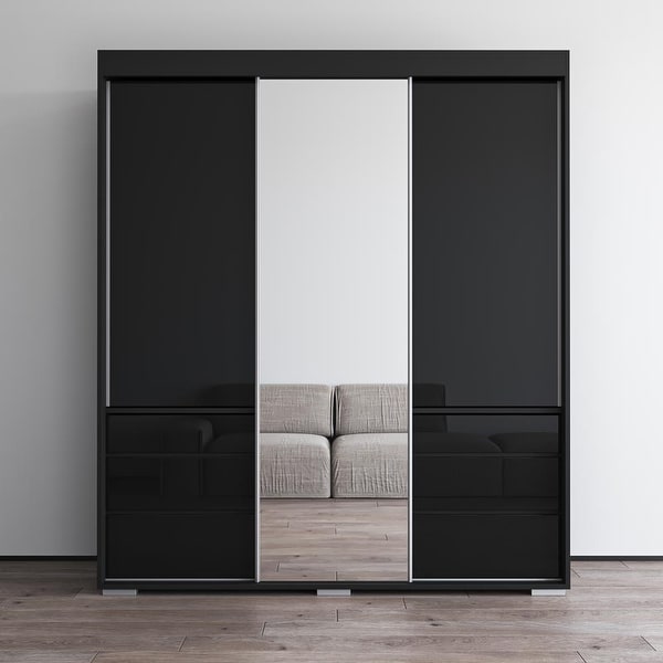 Monaco 3 door Modern 71 inch Wardrobe with Mirror On Sale Bed Bath Beyond 31809616