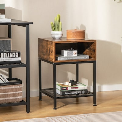 Industrial Nightstand End Side Table with Mesh Shelf - 16'' x 16''W x 23''(L x W x H)