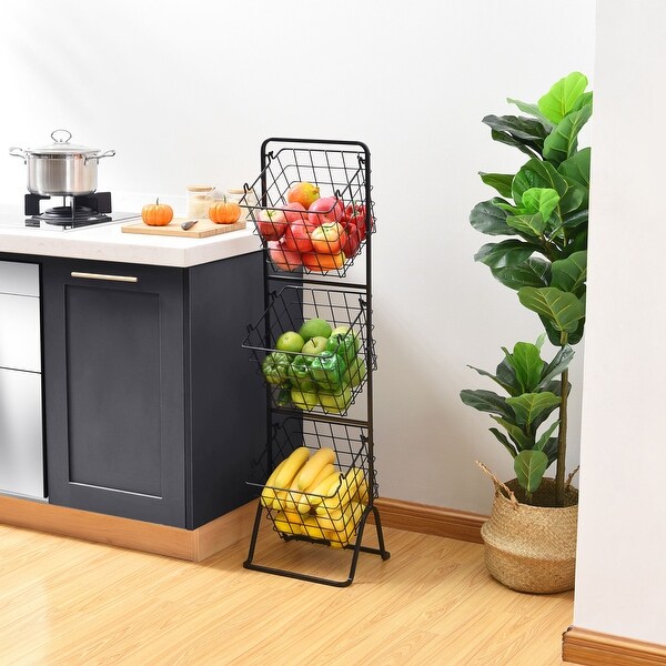 3-Tier Metal Wire Storage Basket Stand with Removable Baskets, Black