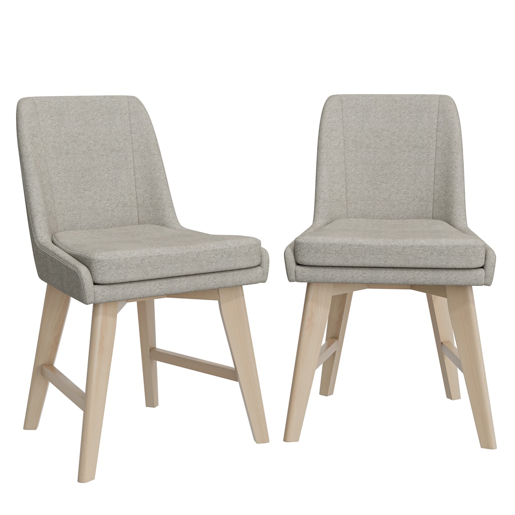 Dining Chair in Linen with White Wash color Solid Wood Legs (set of 2)