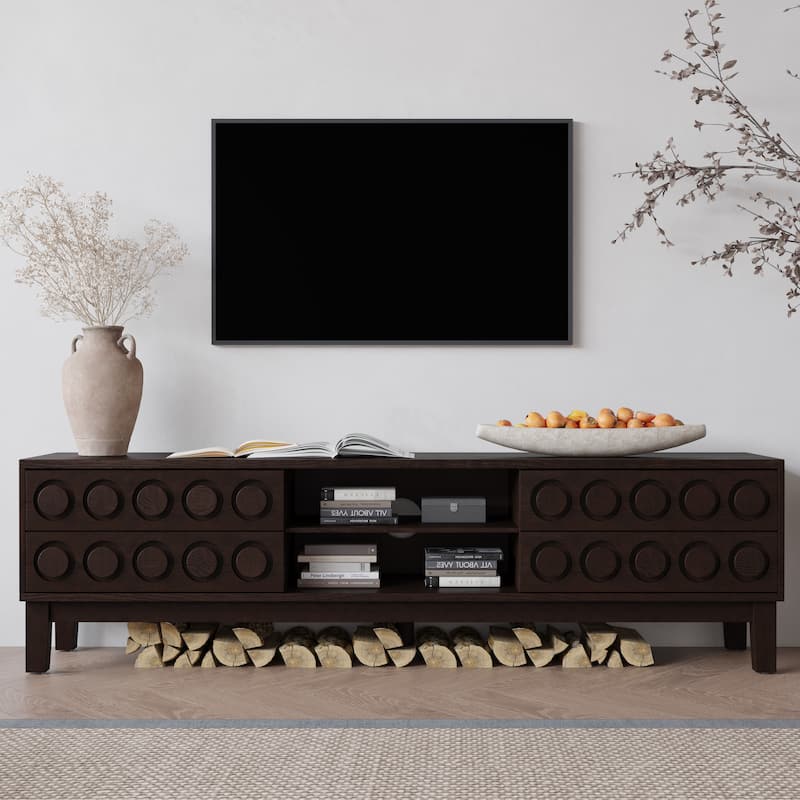 Mid-Century Modern TV Stand with 4 Drawers, Entertainment Console for TVs up to 75", Wood Media Center for Living Room