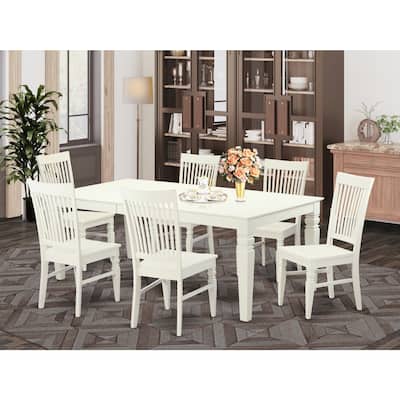 Dining Room Table Set 7 Piece - Rectangle Table with Leaf & 6 Chairs - Linen White Finish
