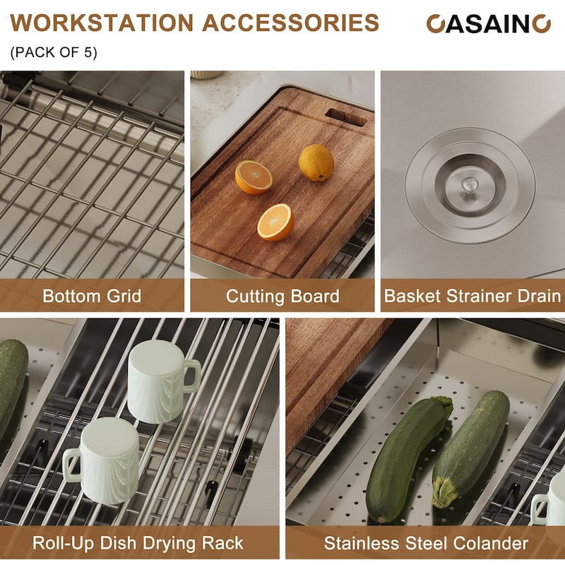 33 in. Drop-in Single Bowl Brushed Stainless Steel Workstation Kitchen Sink with Accessories, cUPC Certified
