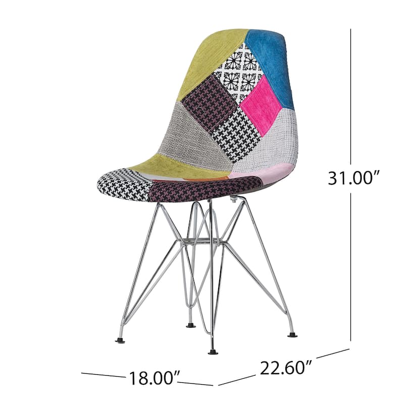 Accent Chair Set of 2, Multicolor Pink Patchwork w Eiffel Metal Base