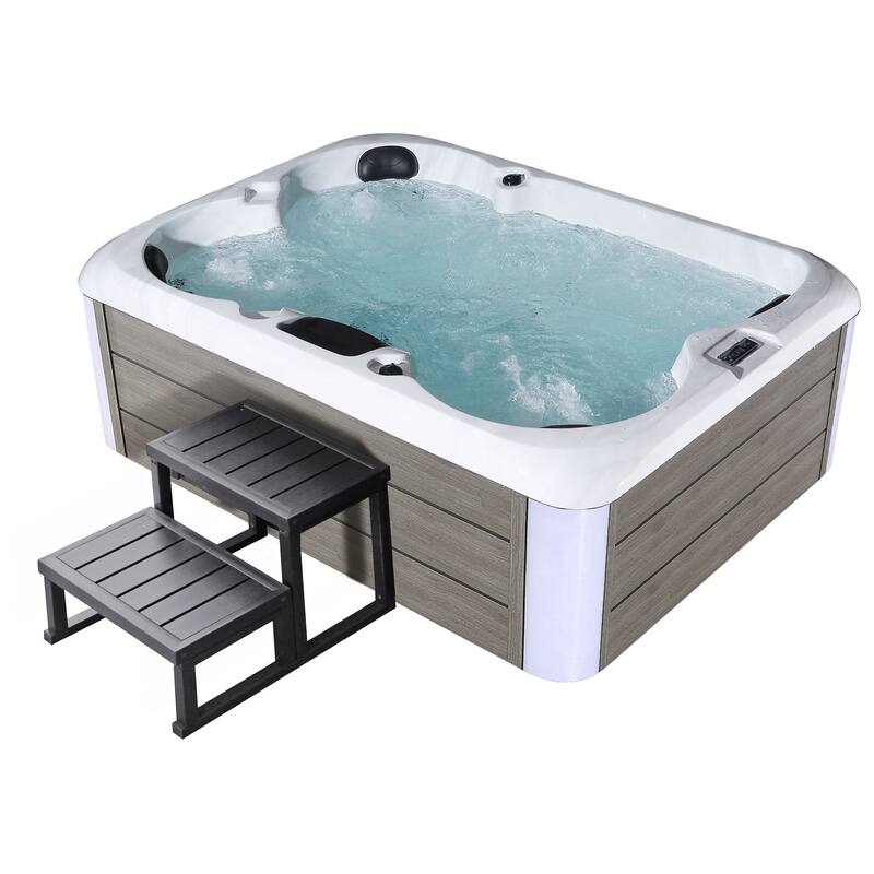 4-Person 20-Jet Premium Acrylic Lounger Spa Standard Hot Tub with Bluetooth Sound System and two-step ladder