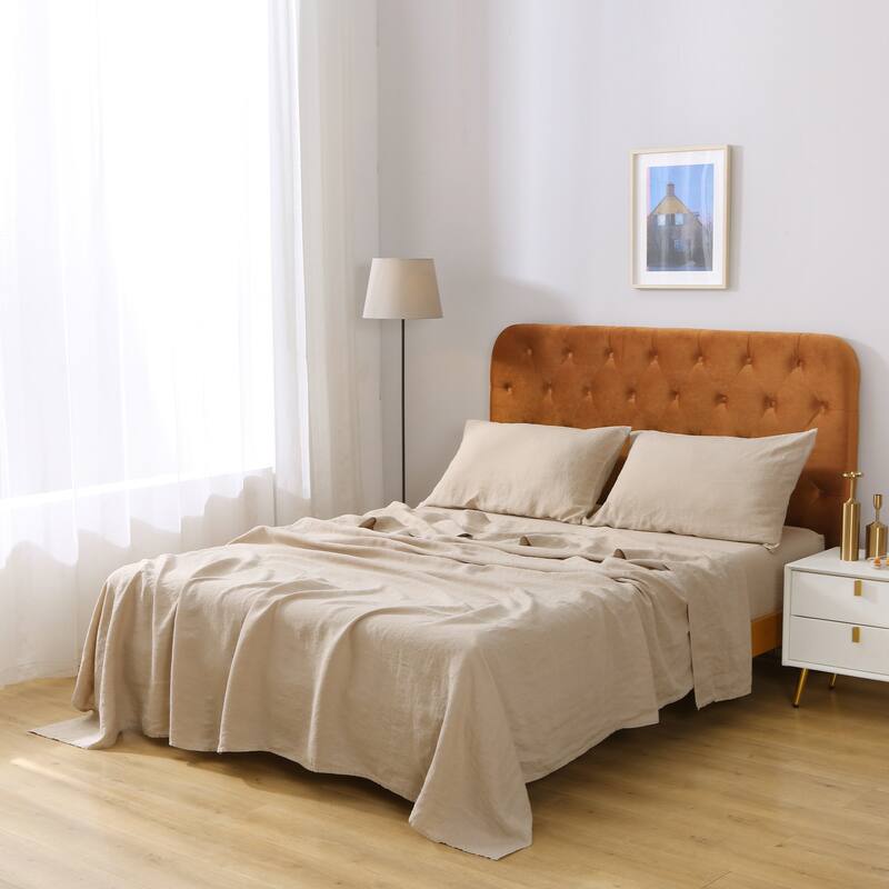 Highland Feather 100% French Linen Sheet Set - 1 Flat Sheet & 1 Fitted Sheet & 2 Pillowcases - Classic Luxury (165gsm)