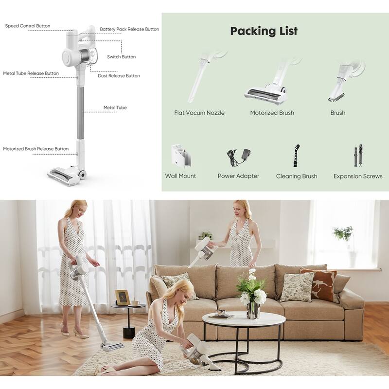 Cordless Stick Vacuum Cleaners for Home Rechargeable Lightweight for Hard Floor and Pet Hair Removal, Handheld Carpet Sweeper