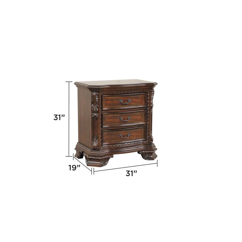Traditional Style 3-Drawer Night stand With metal drawer pulls Made with Wood - Walnut