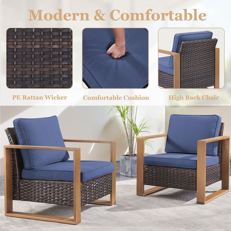 Pocassy Fire Pit Table with Outdoor Sofa Chair Ottoman Set