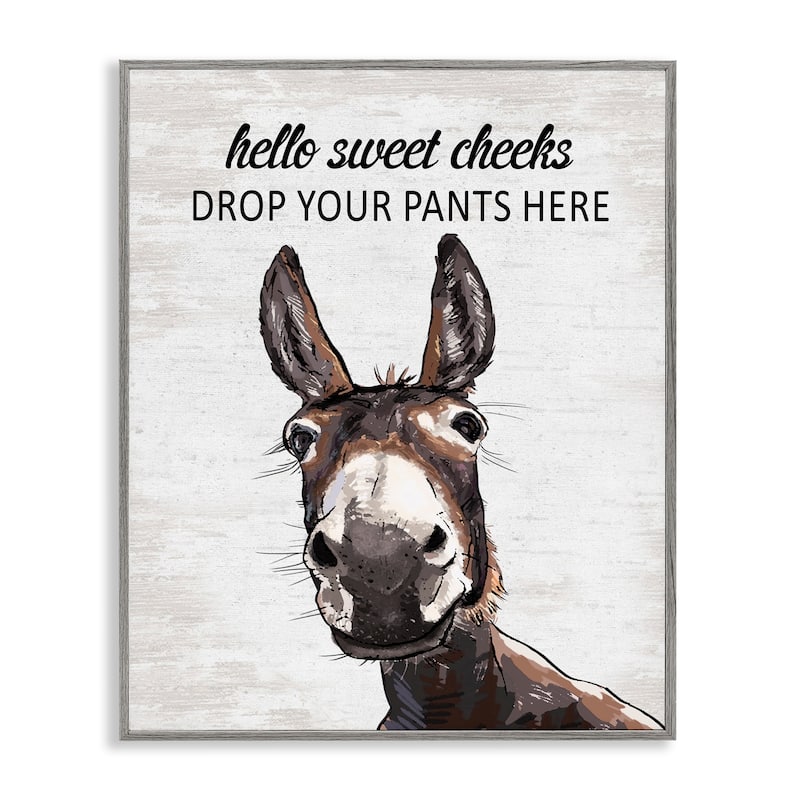 Stupell Sweet Cheeks Laundry Donkey Framed Giclee Art Design By Lettered and Lined - 16 x 20 - Grey