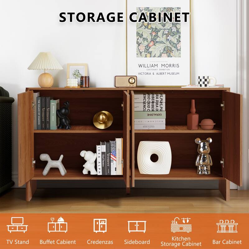 57in.W Wooden 4-Door sideboard/Buffet Storage Cabinet