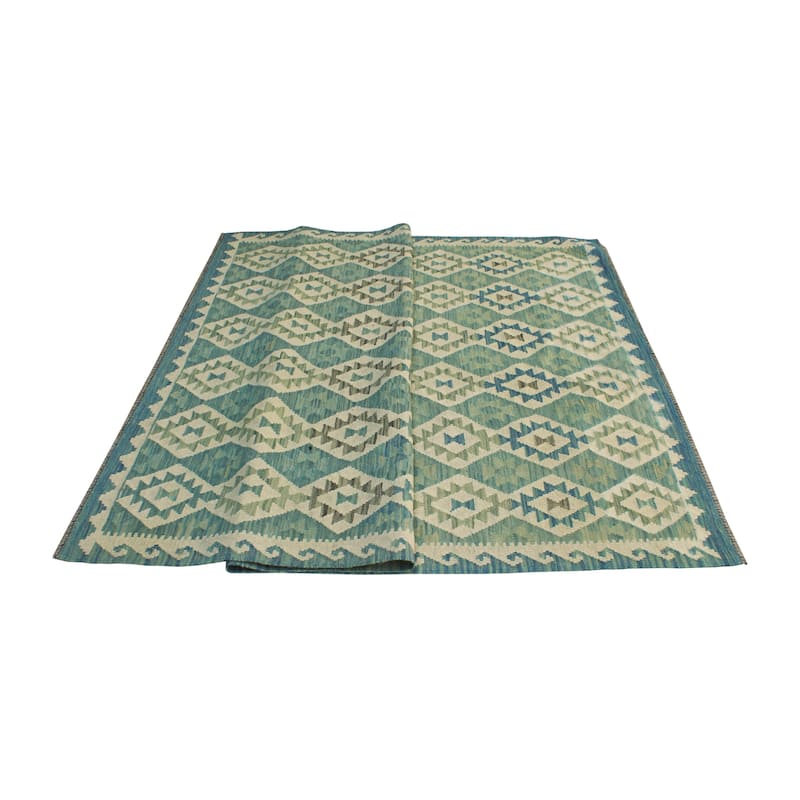 Sun Faded Flatweave Rahmatul Blue-Grey/Ivory Rug - 5'6" x 8'0"