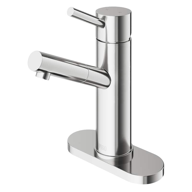 VIGO Noma Single Hole Bathroom Faucet - Faucet with Deck Plate - Brushed Nickel