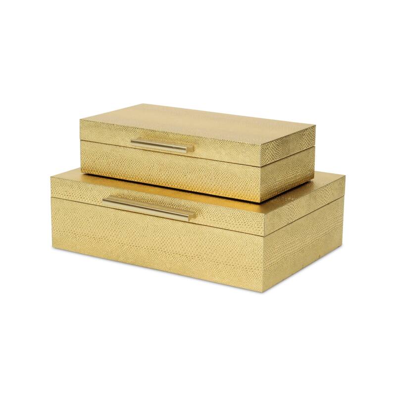 Handcrafted Faux Snakeskin Decorative Boxes - 11.75" - Gold - Set of 2