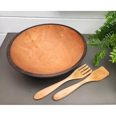 Handmade Ebonized Solid 12 inch Cherry Bowl with Servers - 12"x12"