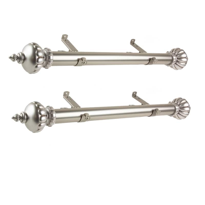 Steel Curtain Rod Set - 12-20 Inch Adjustable Rods with Finials - Satin Nickel Drapery Rods - M