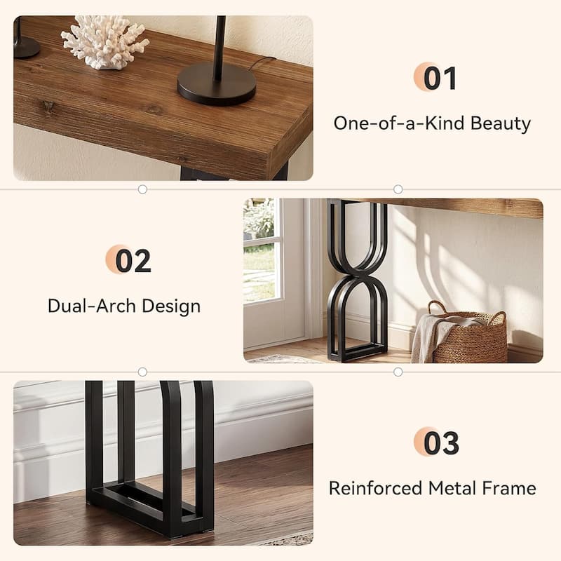 59" Solid Wood Console Table With Sturdy Metal Frame